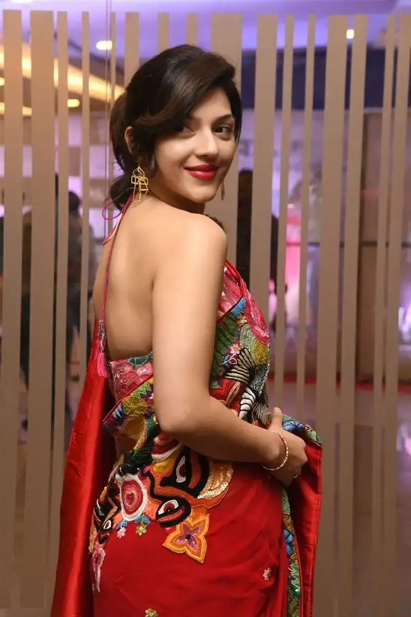 Mehreen Pirzada Red Saree at Spark LIFE Movie Trailer Launch